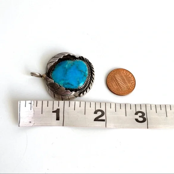 Vintage Turquoise Silver Pendant Necklace Handmade - Picture 9 of 9